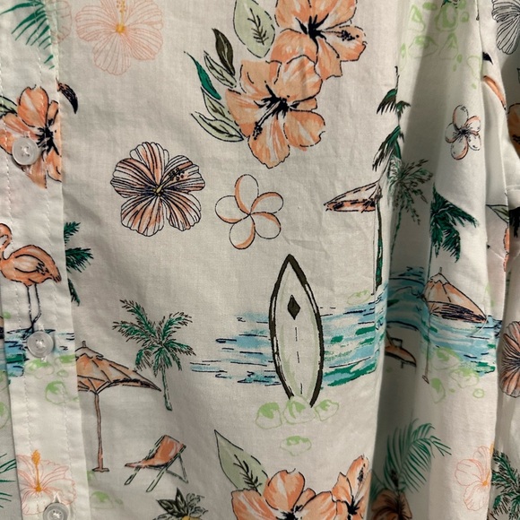 Talbots Floral Modern Classic Button Down Shirt Scenic Beach Tropical Size PXL - Picture 9 of 9